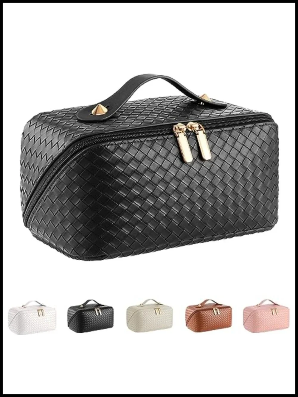 Large Capacity PU Leather Travel Cosmetic Bag with Dividers and Handle